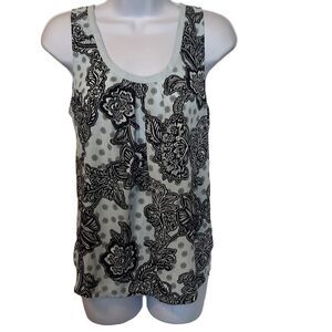 Express Blue Black Floral Print Back Tie Scoop Neck Blouse Tank Top Small Casual